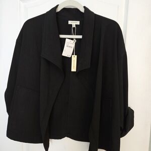 Max Studio Black Open-Front Draped Jacket